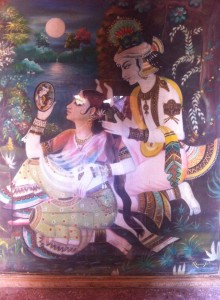 Pintura de Sri Krsna decorando Srimati Radhika, em Srngaravata