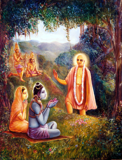 Siva e Parvati adorando Gauranga