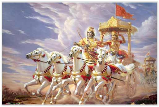Krsna e Arjuna na batalha de Kuruksetra.