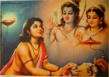 Ele colocou essas sandálias de madeira sobre um altar e começou a adorá-las, como se estivesse adorando Rama. Ele realizava arati, oferecia bhoga, e tomava todas as decisões após consultá-las.