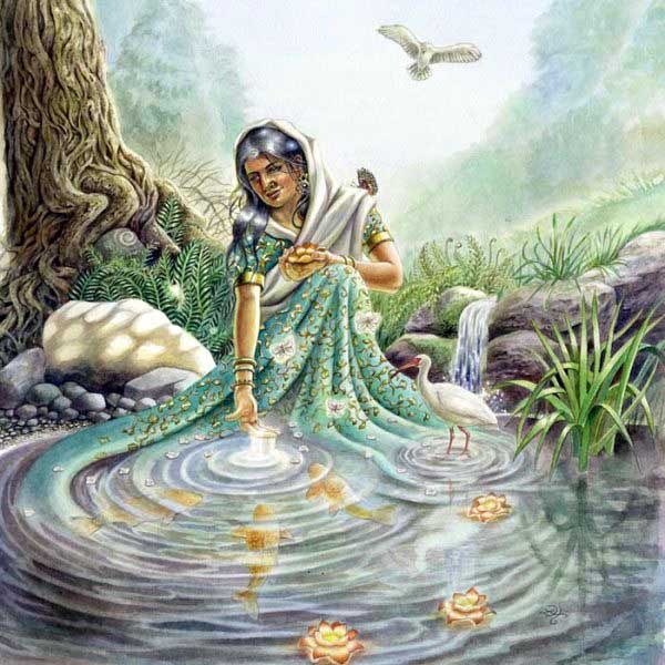 Saci devi estava absorta em Krsna, pensando: "Krsna é tão misericordioso. Ganges veio até mim, banhou-me em suas águas, e sua corrente me levou para os pés de lótus de Jagannatha!" 